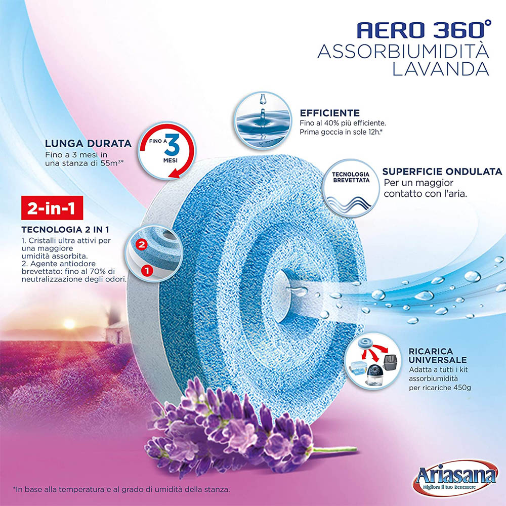 Ricariche Assorbiumidità Aero 360° Tab Lavanda ARIASANA 2x450 gr
